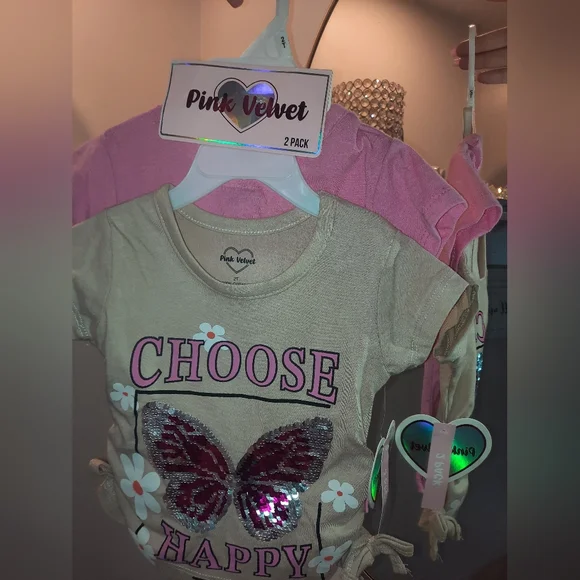 Pink Velvet Butterfly Sequin T-Shirt Pack - Picture 5 of 6